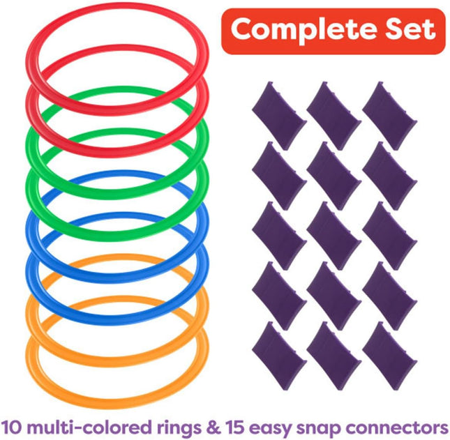 Hopscotch Rings Game – 10 Plastic Rings with 15 Connectors for Indoor & Outdoor Fun