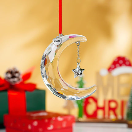 2025 Clear Crystal Christmas Moon Ornament, Elegant Hanging Moon Decoration