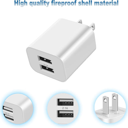 2 Pack Dual USB Wall Charger Block Power Adapter for iPhone iPad Samsung LG
