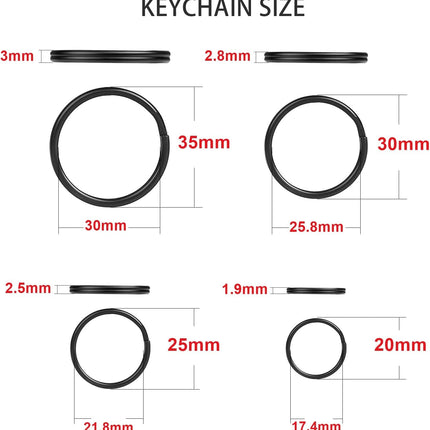 40 Pack Black Split Key Rings Assorted 4 Sizes Metal Keychain Rings Bulk