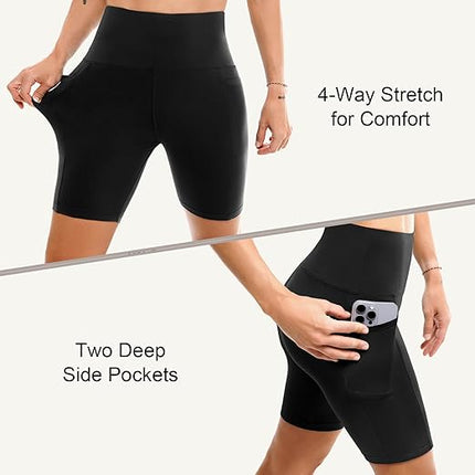 2 Pack Women's Biker Shorts with Pockets High Waisted Yoga Workout Gym Shorts