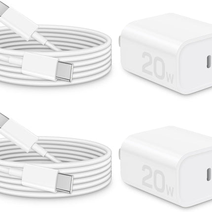 2 Pack 20W PD Fast Charger Block with 6FT USB C Cable for iPhone Series