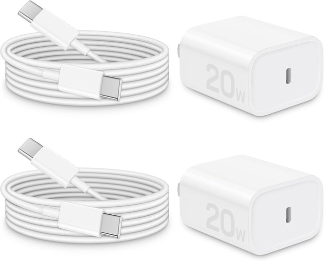 2 Pack 20W PD Fast Charger Block with 6FT USB C Cable for iPhone Series