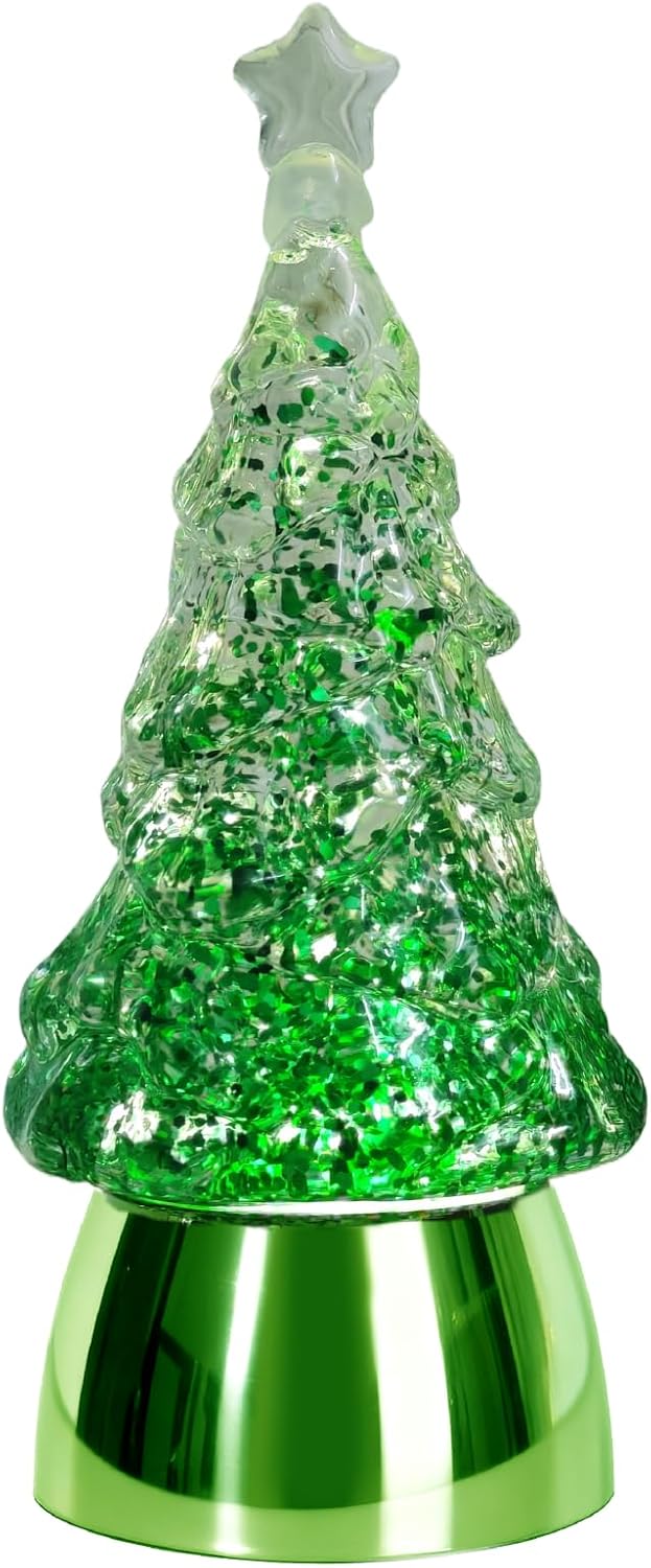 Christmas Mini Snow Globe Green Tree Lighted Water Lantern Xmas Decor Gift