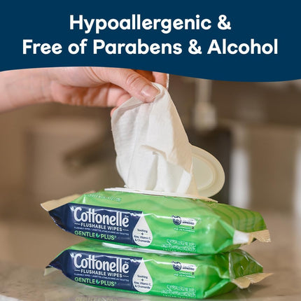 GentlePlus Flushable Wet Wipes – Aloe & Vitamin E, 8 Flip-Top Packs