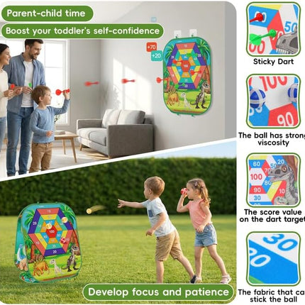 4 in 1 Dinosaur Bean Bag Toss Game Cornhole Dart Board Kids Outdoor Toy