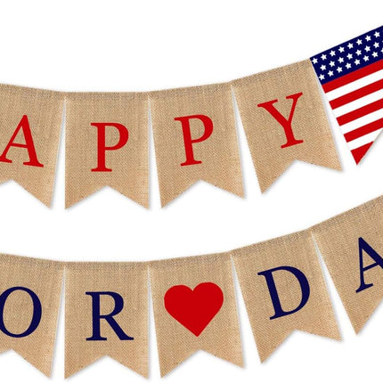 Burlap Happy Labor Day Banner Garland Mantel Fireplace Party Decoration