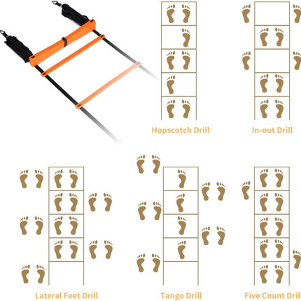 20ft Agility Ladder and Cones Set with 12 Adjustable Rungs, 4 Metal Pegs and Carry Bag