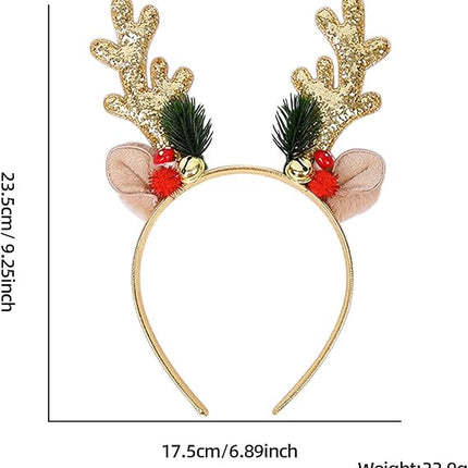 Christmas Reindeer Headband – Glitter Elk Antlers Holiday Hair Accessory