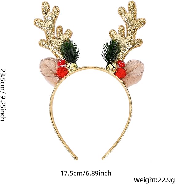 Christmas Reindeer Headband – Glitter Elk Antlers Holiday Hair Accessory
