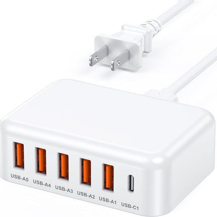 60W 6-Port USB-C Charging Station – Fast Multi-Device Charger for iPhone, iPad & Smartphones
