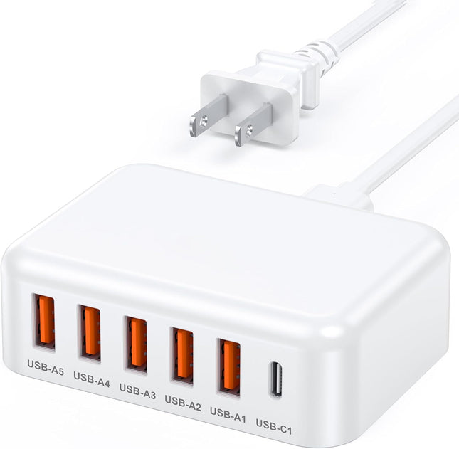 60W 6-Port USB-C Charging Station – Fast Multi-Device Charger for iPhone, iPad & Smartphones