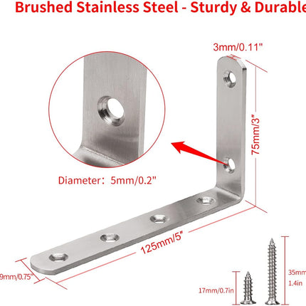4Pcs Shelf Support L Brackets Stainless Steel Right Angle Corner Braces