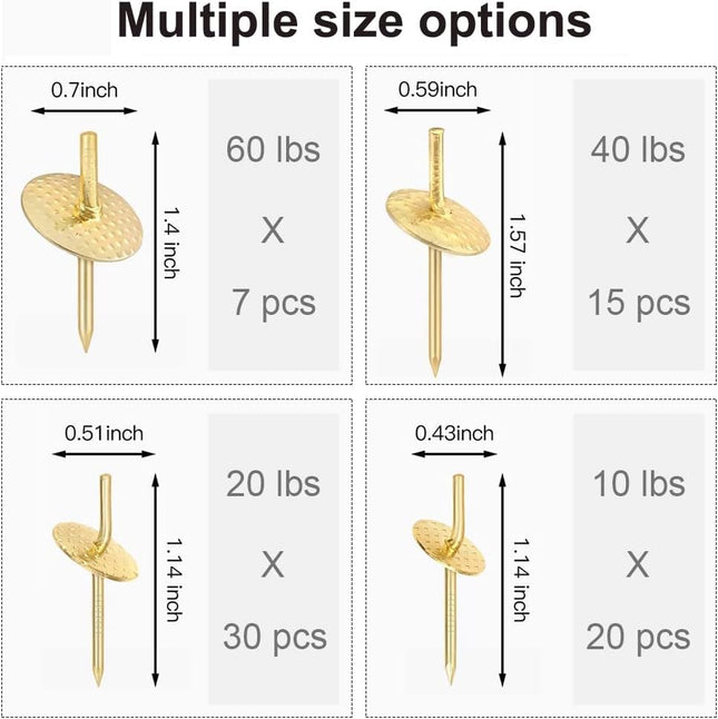 72PCS Picture Hangers Kit – Iron Alloy Nail Hooks for Frames, Mirrors, Clocks & Jewelry