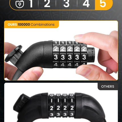 Heavy-Duty Bike & Scooter Cable Lock, 5-Digit Resettable Combination with Mount