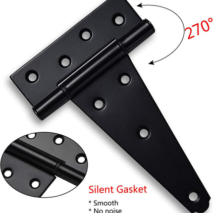 Gate Hardware Set, 6" T Strap Hinges, 10" Handle & Self-Locking Latch