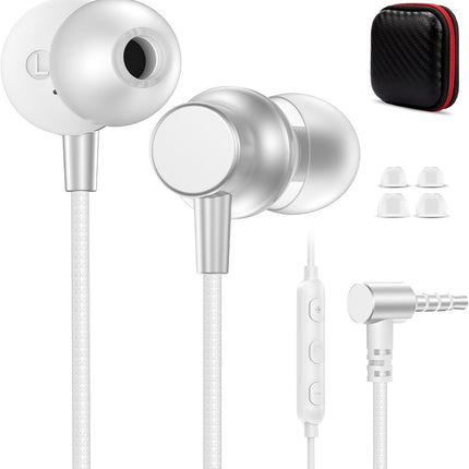 Wired Earbuds 3.5mm Jack with Mic Noise Cancelling Stereo Headphones White