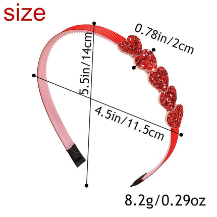 Valentine’s Day Heart Headband for Women: Red Glitter Sparkling Hairband