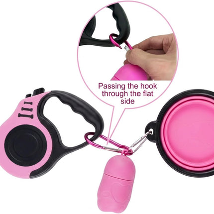 Retractable Dog Leash 16FT with Bowl, Waste Bags, for Small/Medium Dogs (Pink)