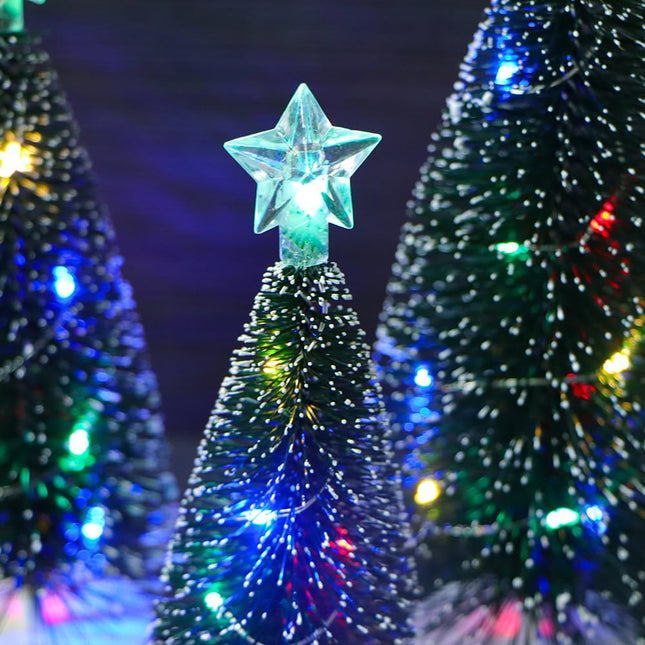 Mini Christmas Trees with LED Lights – 3 Pack Bottle Brush Tabletop Decor