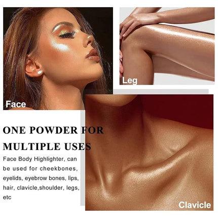 Glitter Powder Highlighter Makeup, Face & Body Shimmer, 3D Glow Blush, Fairy Highlight Powder
