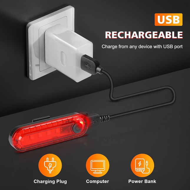 2-Pack USB Rechargeable Bike Tail Lights – Bright Rear Lights, 4 Modes