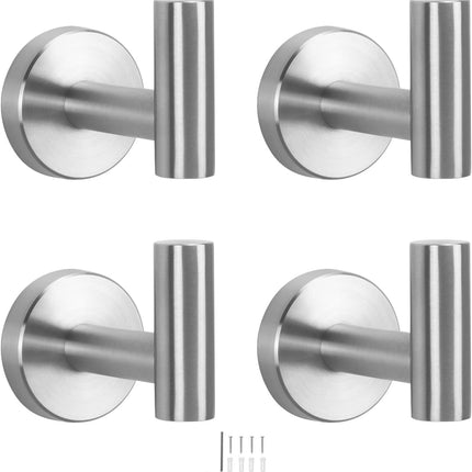 4-Pack Bath Towel Hooks – SUS 304 Stainless Steel, Wall-Mounted, Brushed Nickel