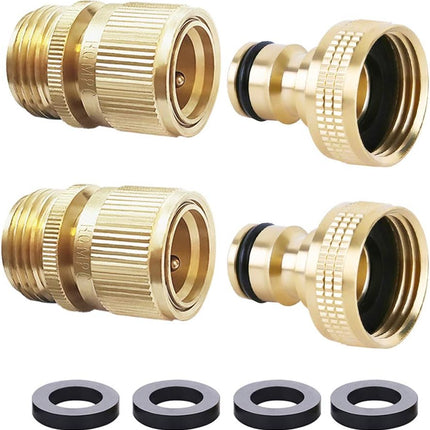 Garden Hose Quick Connect – Solid Brass Fittings, 3/4 inch GHT, 2 Sets Included
