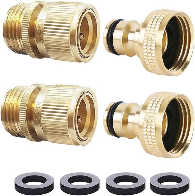 Garden Hose Quick Connect – Solid Brass Fittings, 3/4 inch GHT, 2 Sets Included