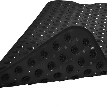 39 x 16 Inch Black Non-Slip Bathtub Shower Mat with Suction Cups and Drain Holes