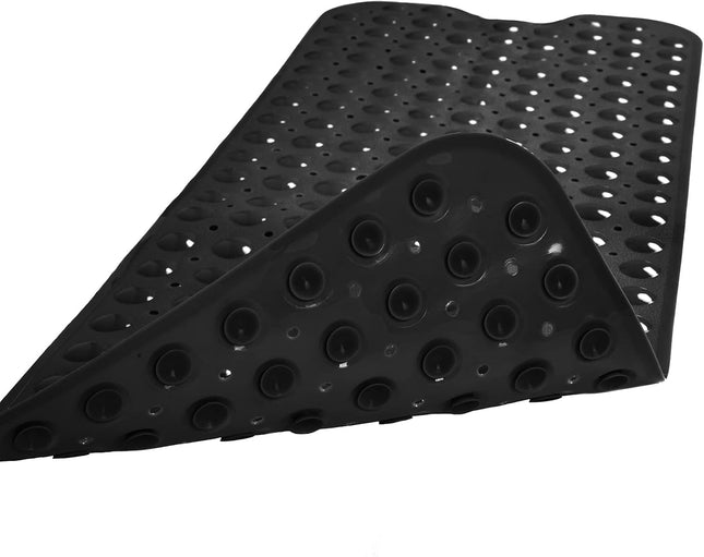 39 x 16 Inch Black Non-Slip Bathtub Shower Mat with Suction Cups and Drain Holes