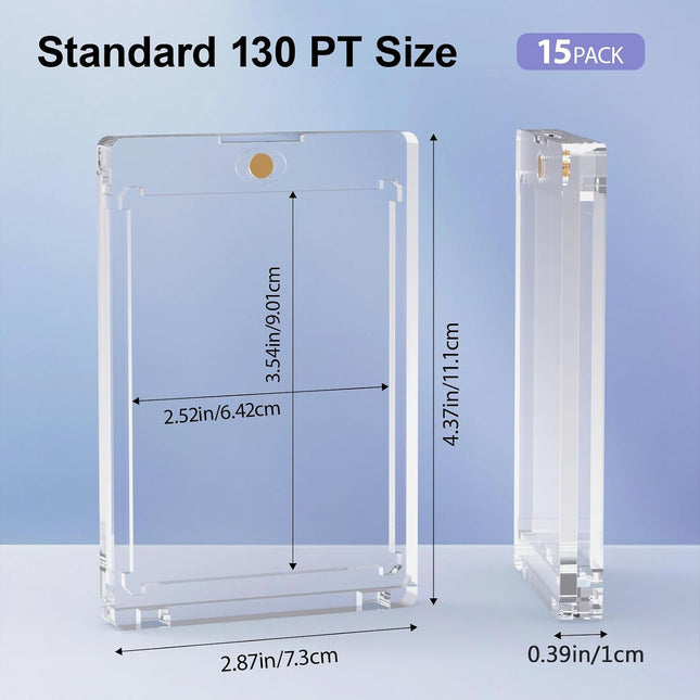 130PT Magnetic Card Holders, 15 Pack Thick One Touch Trading Card Protectors