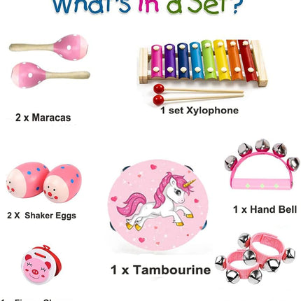 Kids Musical Instruments Set Wooden Percussion Toys with Xylophone Tambourine