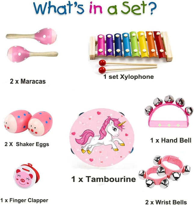 Kids Musical Instruments Set Wooden Percussion Toys with Xylophone Tambourine