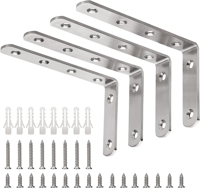 4Pcs Shelf Support L Brackets Stainless Steel Right Angle Corner Braces