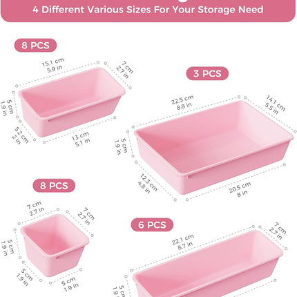 25 PCS Plastic Drawer Organizer Set, 4 Sizes Vanity Makeup & Storage Trays