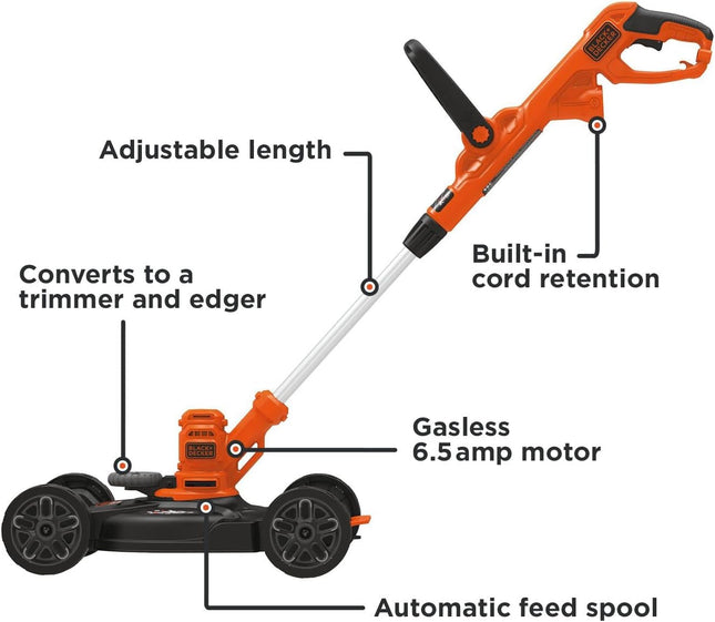 Electric Lawn Mower & Weed Wacker 3-in-1 – 12" 6.5 Amp Push Mower