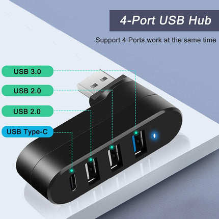 4 Port USB 3.0 Hub Rotatable USB Splitter with USB C PD Power Port