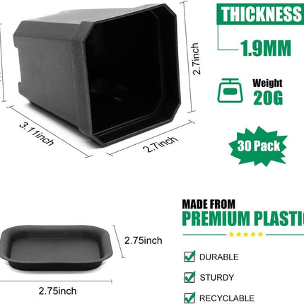 30pcs 3" Black Plastic Nursery Pots with Saucers – Seedlings & Flowers