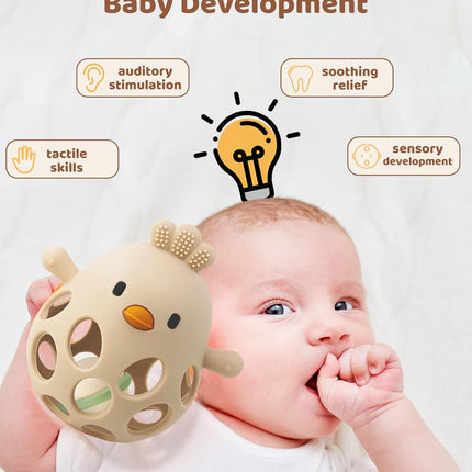 Baby Teether & Rattle – 100% Food-Grade Silicone, Soothing & Easy to Hold