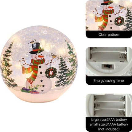 3 PCS Sparkling Snowman Globes with LED Lights & Timer, Indoor Xmas Table Decor
