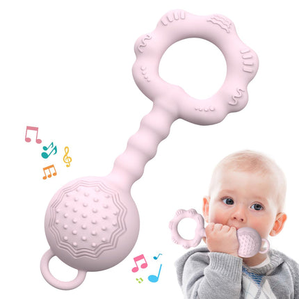 2-in-1 Baby Teether Rattle Toy, Food Grade Silicone Rattle 0-12 Months
