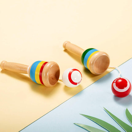2 Pack Wooden Cup and Ball Catch Game with String, Hand-Eye Coordination Skill Toy