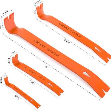4-Pack Pry Bar Set – 5.5"–15" Crowbars with Nail Puller, Heavy Duty