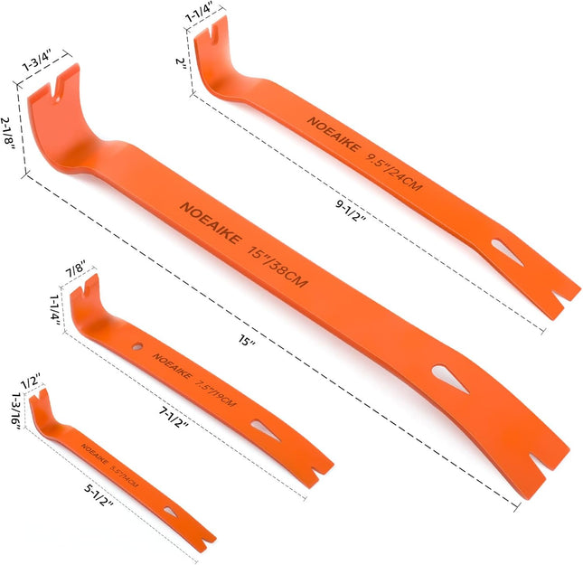 4-Pack Pry Bar Set – 5.5"–15" Crowbars with Nail Puller, Heavy Duty