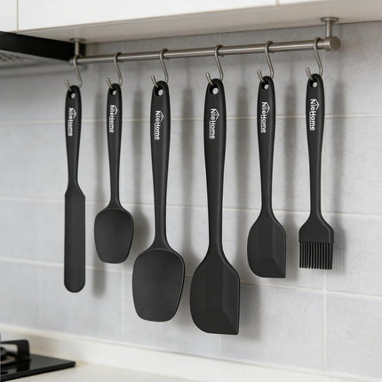 6 Pc Silicone Spatula Set Black Heat Resistant Baking Cooking Utensils BPA Free