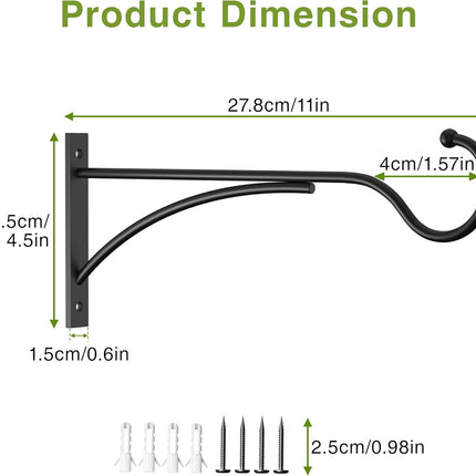 2 Pack Heavy Duty Plant Hangers 11 Inch Metal Wall Hooks Black 30lbs