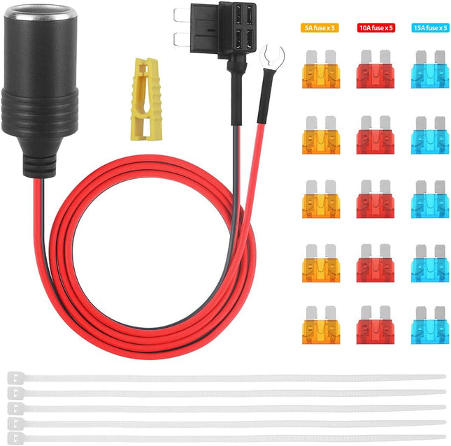1m 3.3ft Car Cigarette Lighter with Fuses Kit – Add-a-Circuit TAP Adapter, 12V Fuse