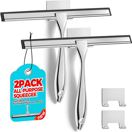 2PCS Bathroom Shower Squeegee with Stainless Steel Handle for Glass Doors