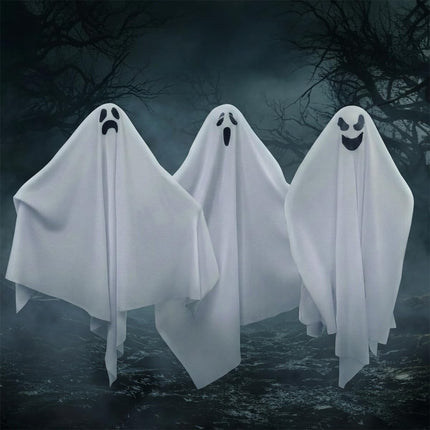 3-Pack 27.5in Halloween Hanging Ghosts, Cute Flying Ghost Decor for Yard & Party